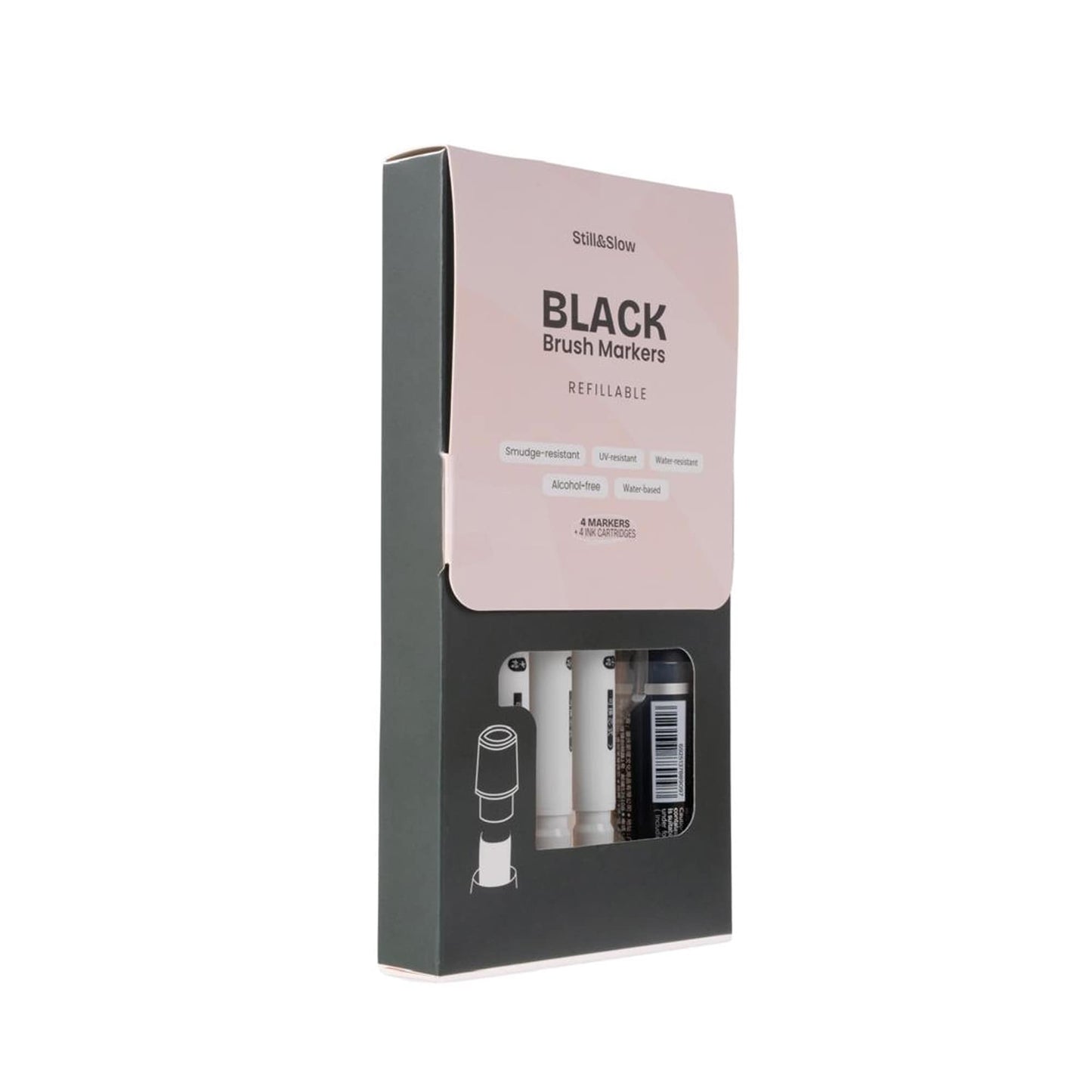 4-Piece Refillable Black Brush Markers