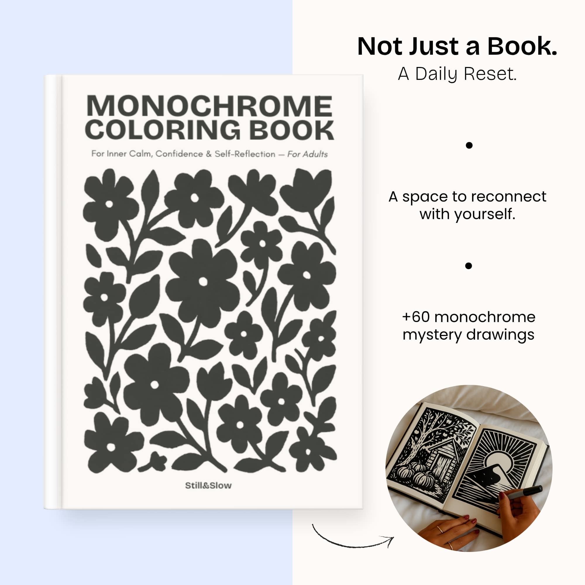 Monochrome Coloring Book for Inner Calm & Self-Reflection