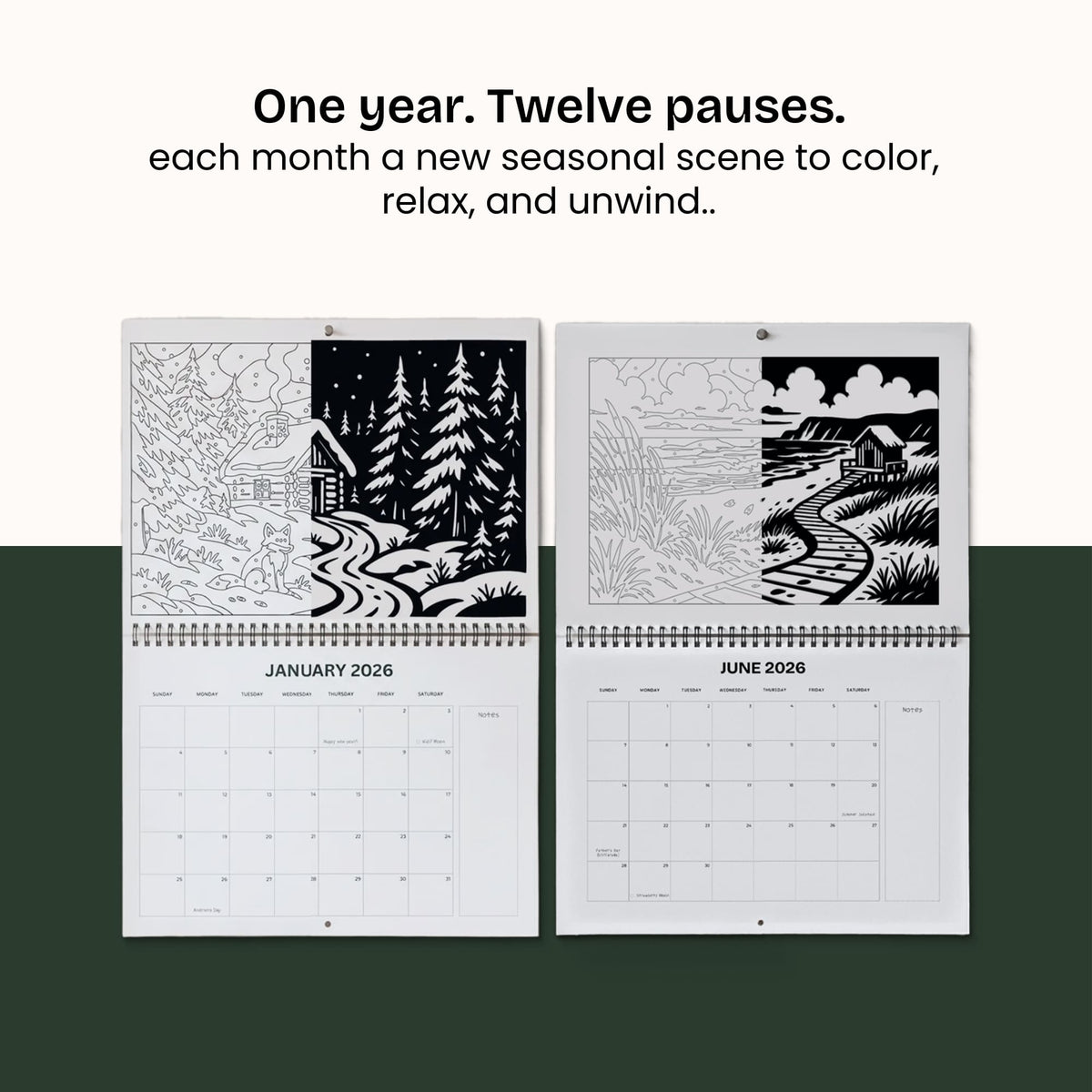 One Color Coloring - Calendar 2026