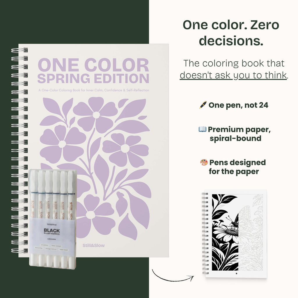 Spring Edition cover with a pack of black brush markers, beside the promise of one pen, not 24