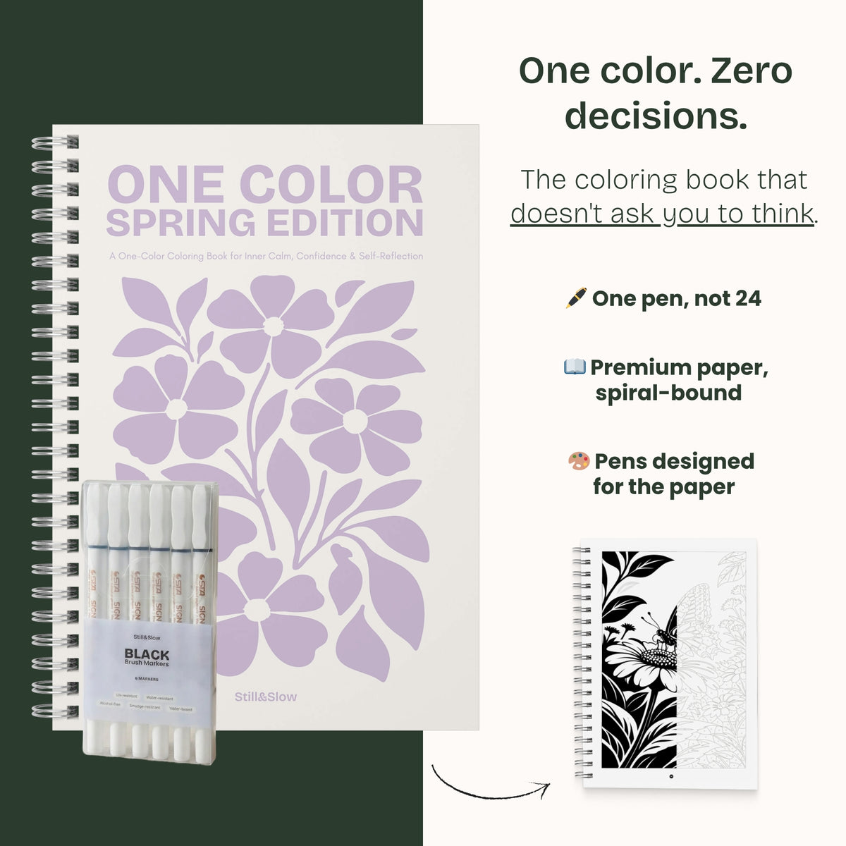 Spring Edition cover with a pack of black brush markers, beside the promise of one pen, not 24