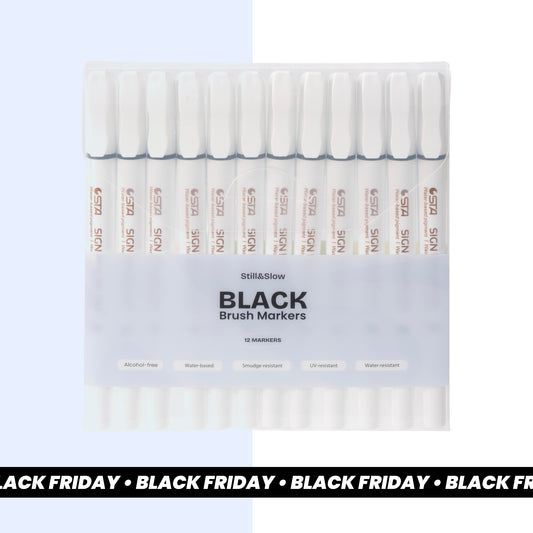 12-Piece Black Brush Markers