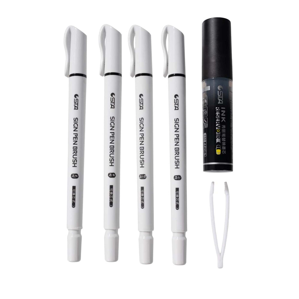 4-Piece Refillable Black Brush Markers