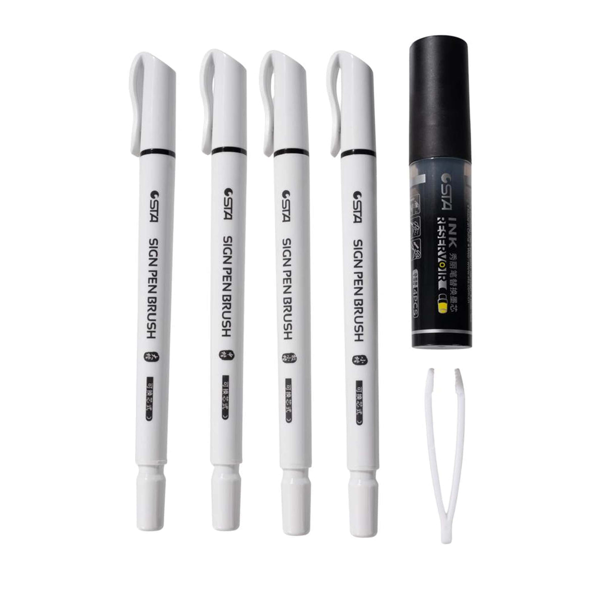 4-Piece Refillable Black Brush Markers