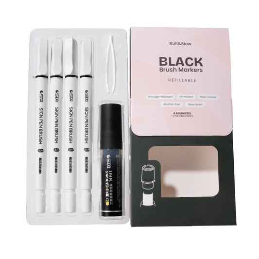 4-Piece Refillable Black Brush Markers