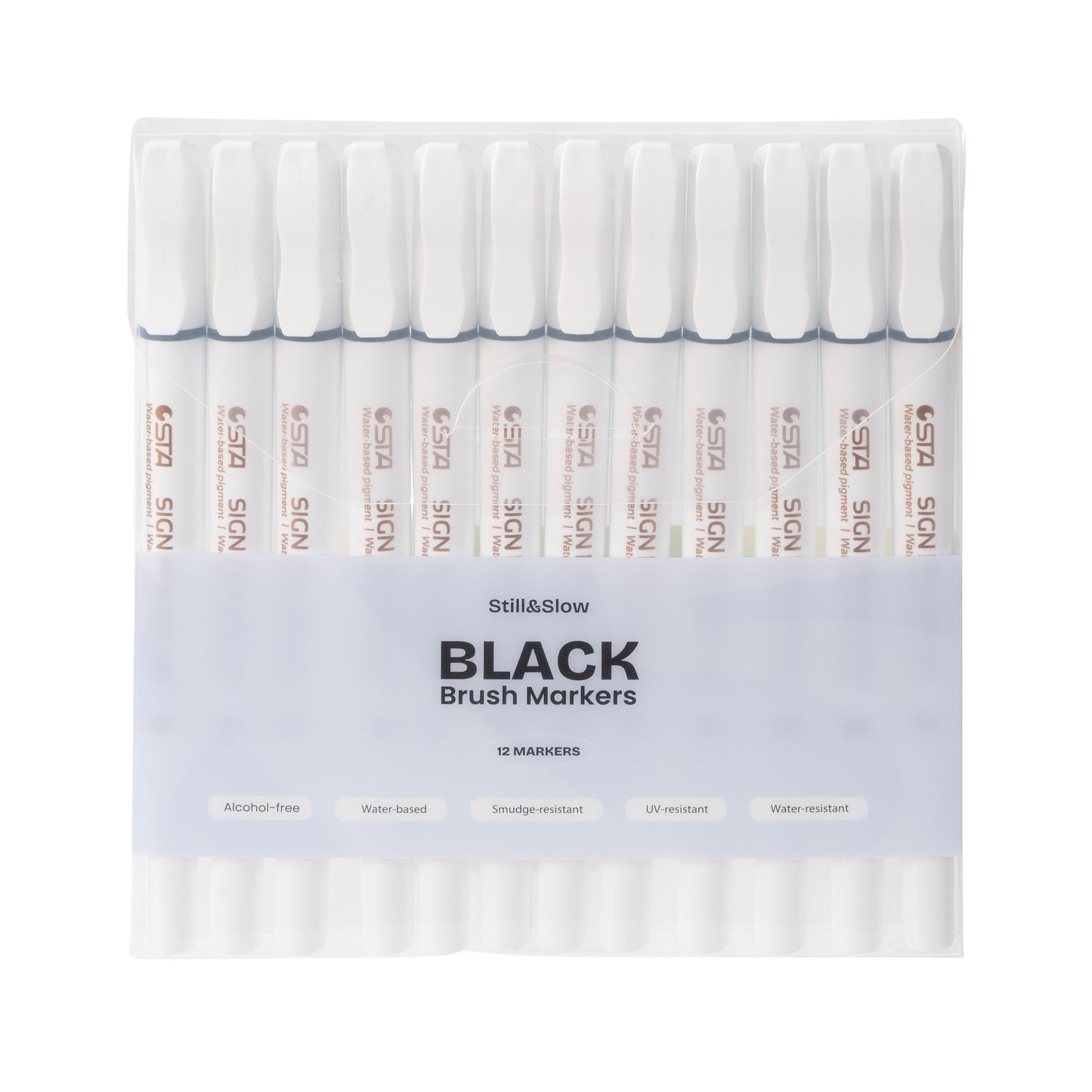 12-Piece Black Brush Markers