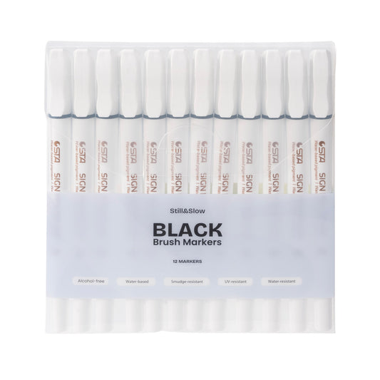 12-Piece Black Brush Markers