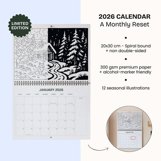 One Color Coloring - Calendar 2026