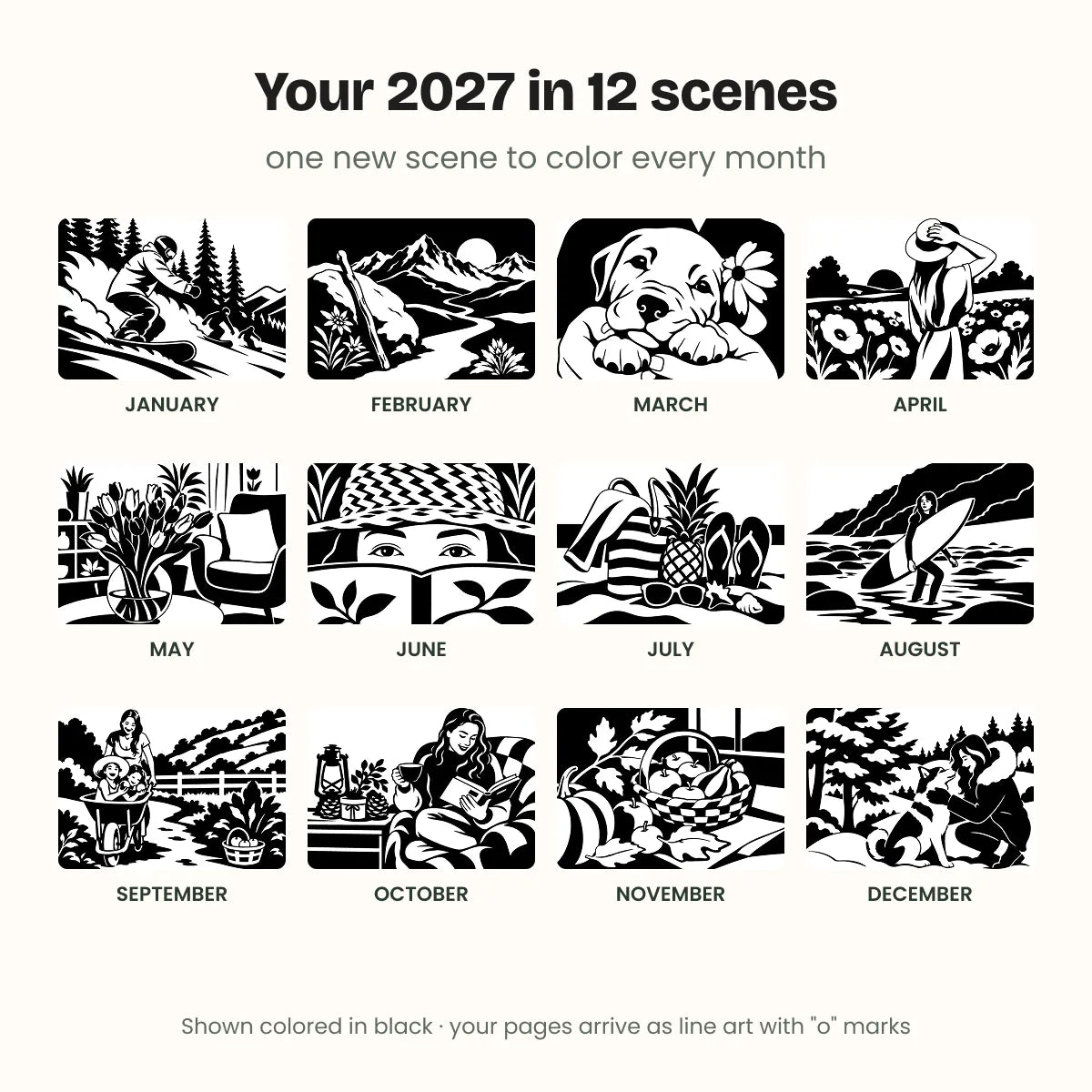 One Color Coloring - Calendar 2027