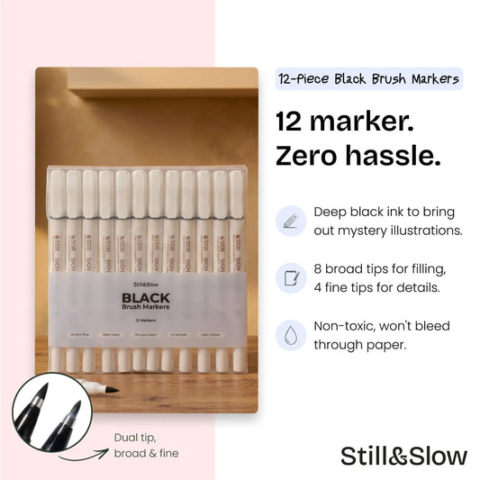 12-Piece Black Brush Markers