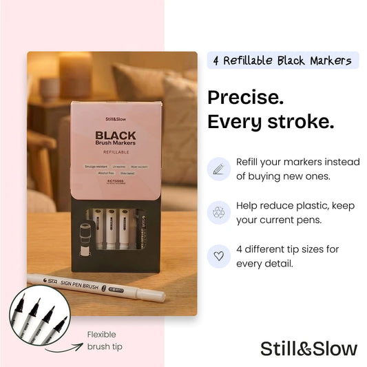 4-Piece Refillable Black Brush Markers