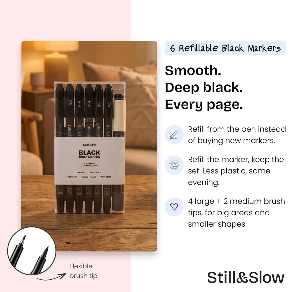 6-Piece Refillable Black Markers