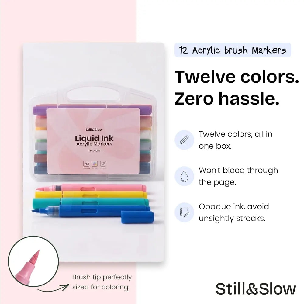 12 Acrylic Colored Markers – Carry Case