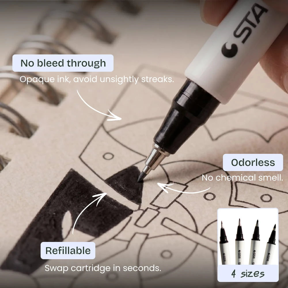 4-Piece Refillable Black Brush Markers
