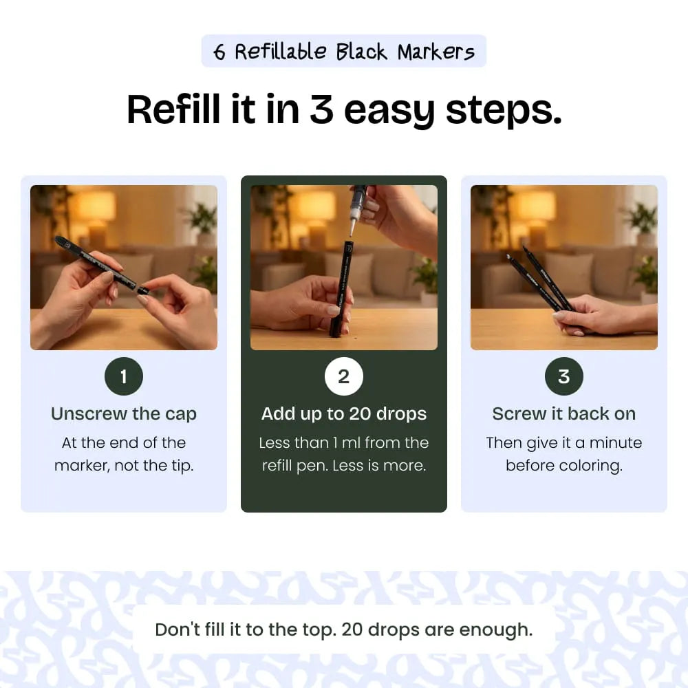 6-Piece Refillable Black Markers