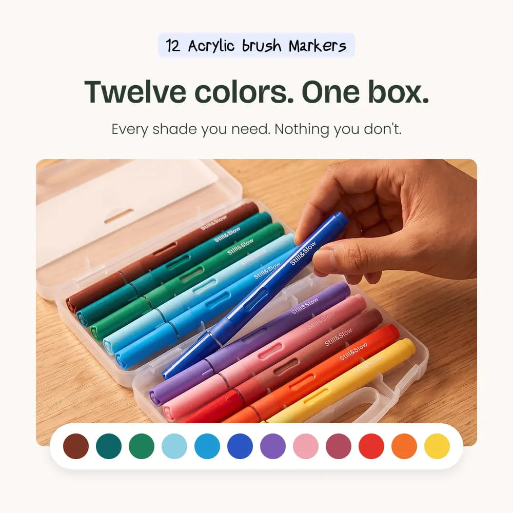 12 Acrylic Colored Markers – Carry Case
